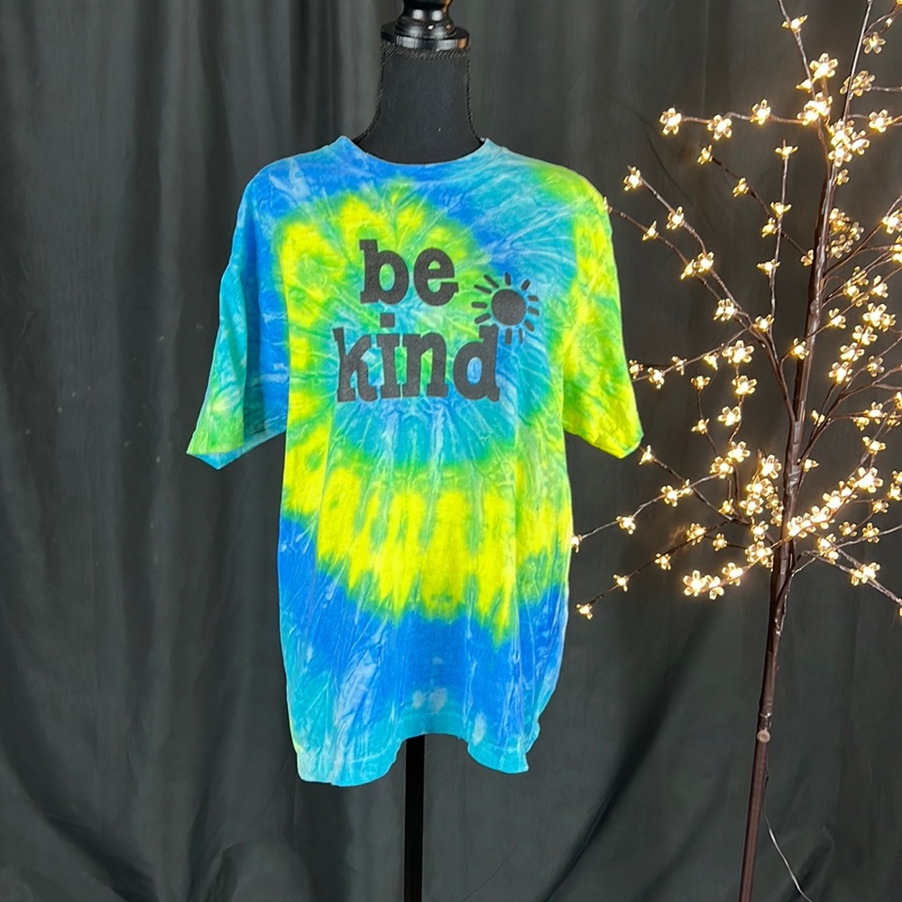 Tie Dyed Be Kind T-Shirt Blue Yellow Sz L